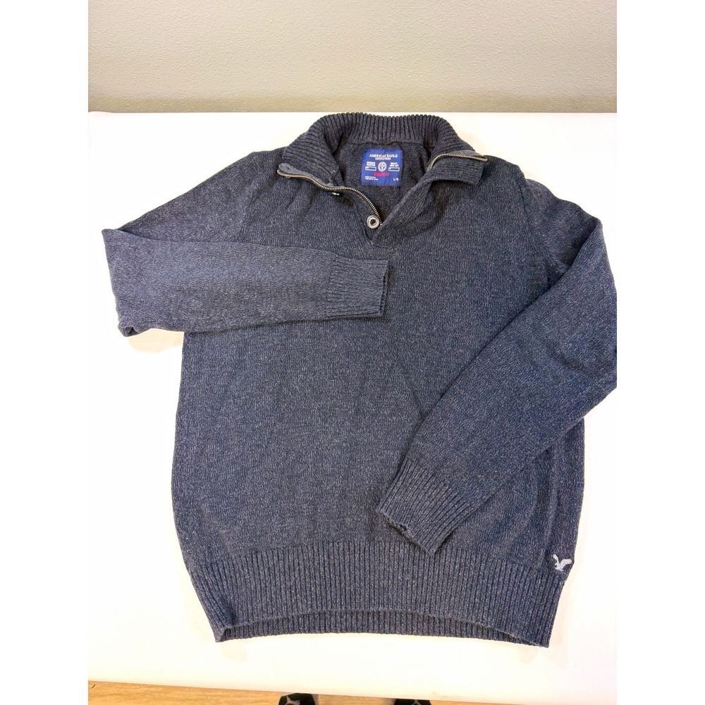 American Eagle Mens Gray Tight-Knit Mock Neck 1/4 Zip Sweater L 9721